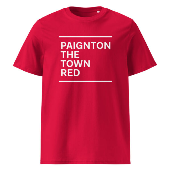 PAIGNTON THE TOWN RED (white print) - Unisex organic cotton t-shirt