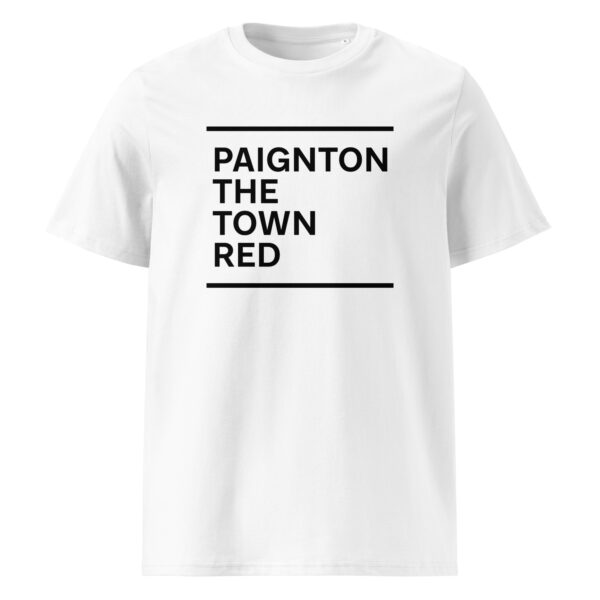 PAIGNTON THE TOWN RED (black print) - Unisex organic cotton t-shirt